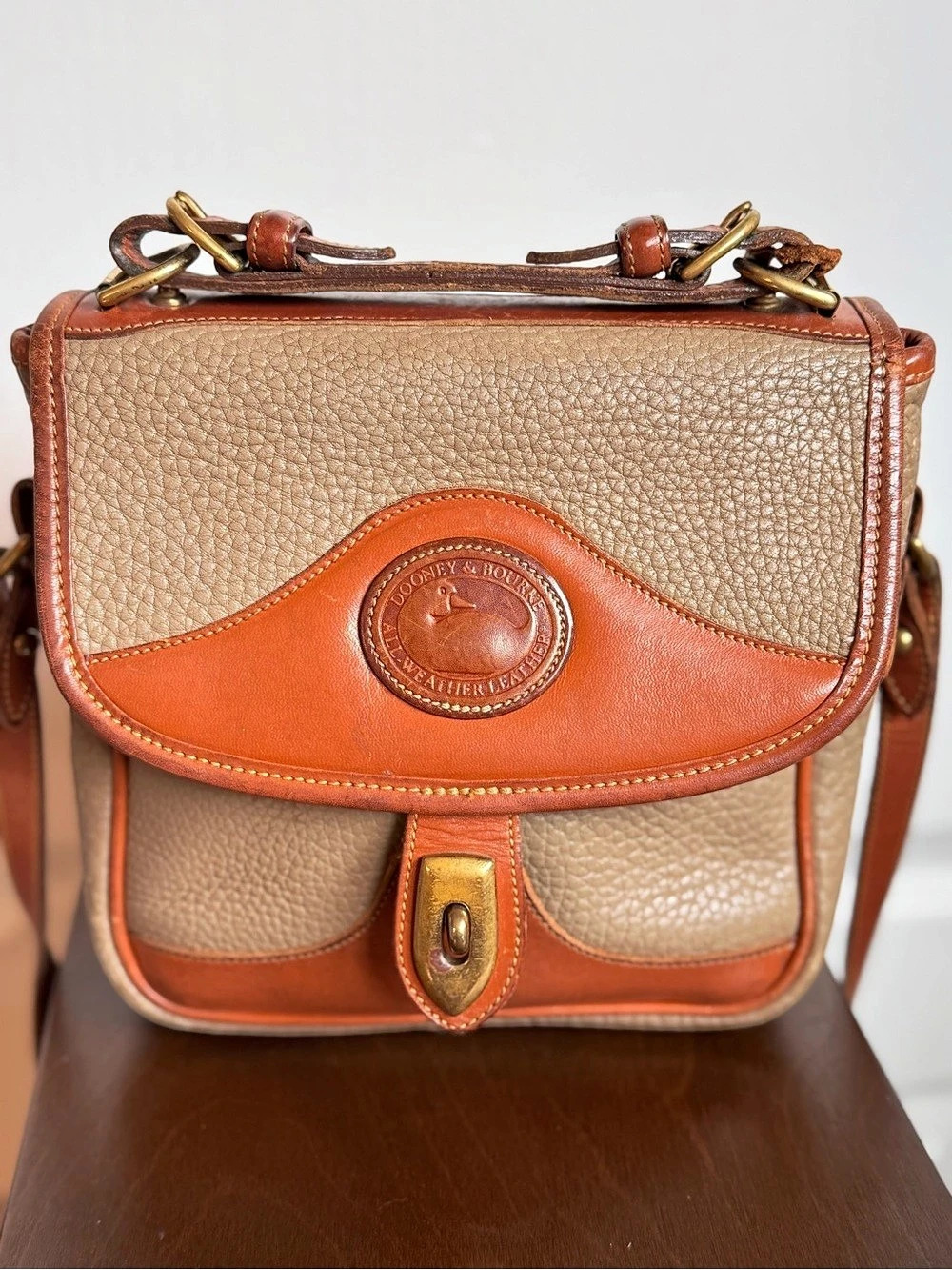 Dooney & Bourke All-Weather Leather Equestrian Bag Brown & Orange